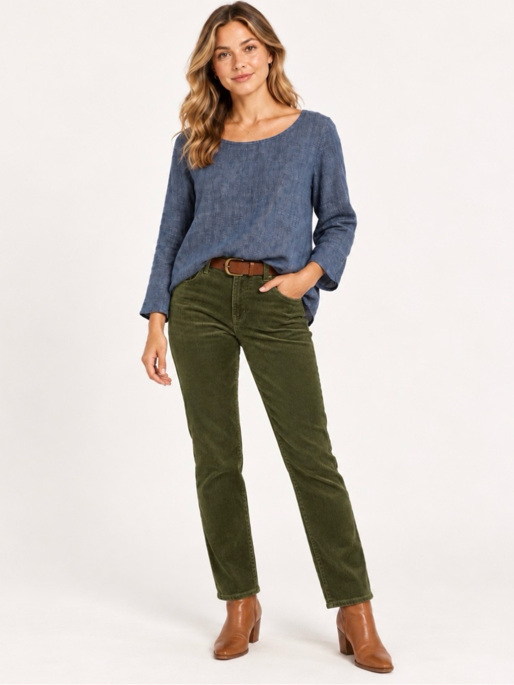 Sigrid Olsen, 100% linen Blue chino Blouse, size L